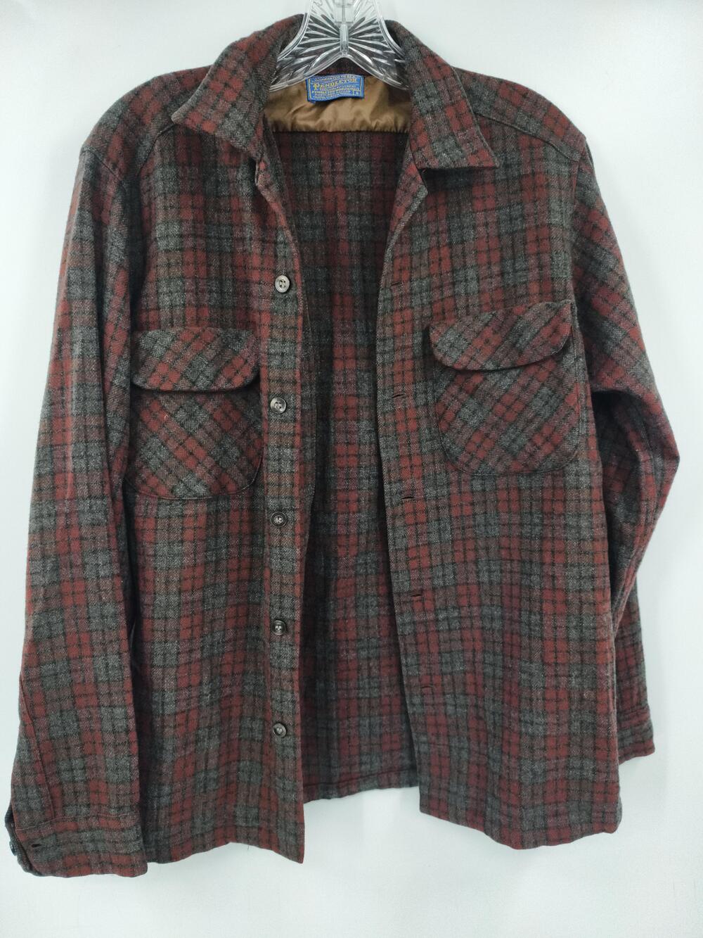 Vintage Pendleton Jacket Mens Small Red Plaid Wool Lined Button Front Coat 60s